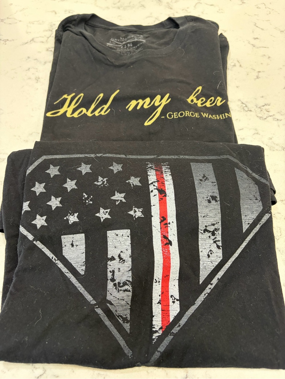 Grunt Style Black Short Sleeve Tee with Yellow Script and Red Accent Flag- women